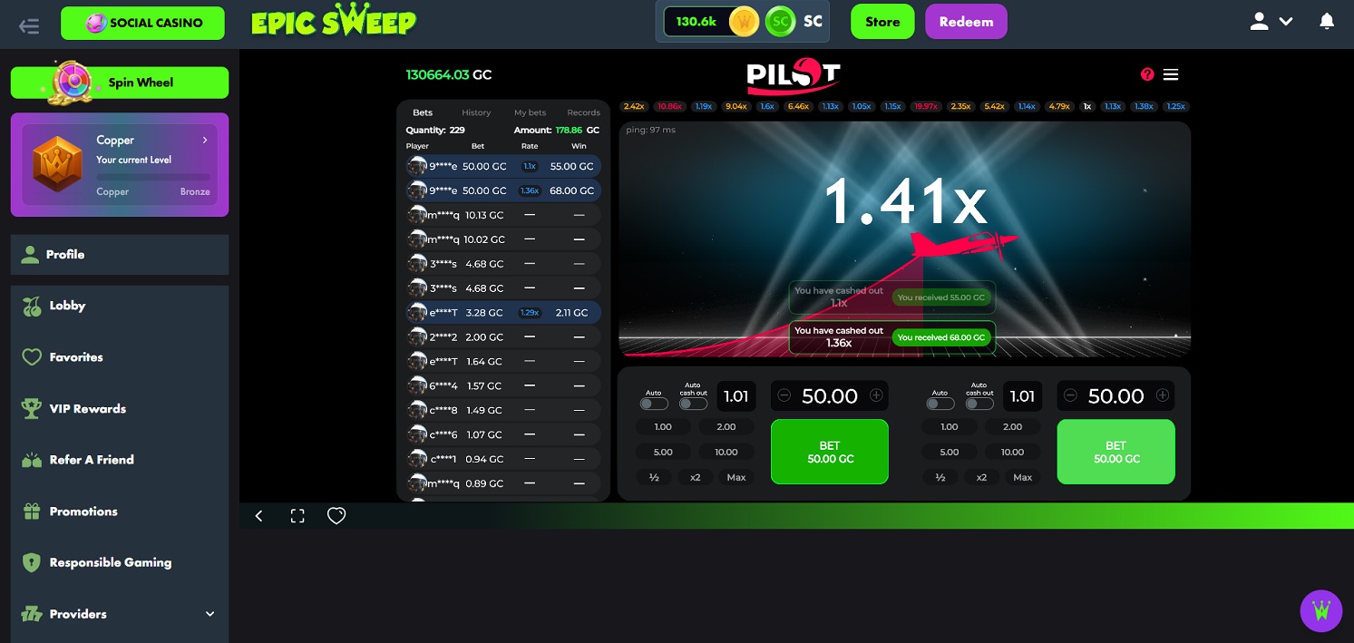 Pilot Crash Game on EpicSweep Social Casino 2026